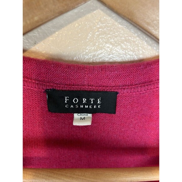 Forte 100% Cashmere M Sweater Cardigan Pink Ruffle Neck Open Front Knit - Picture 3 of 3